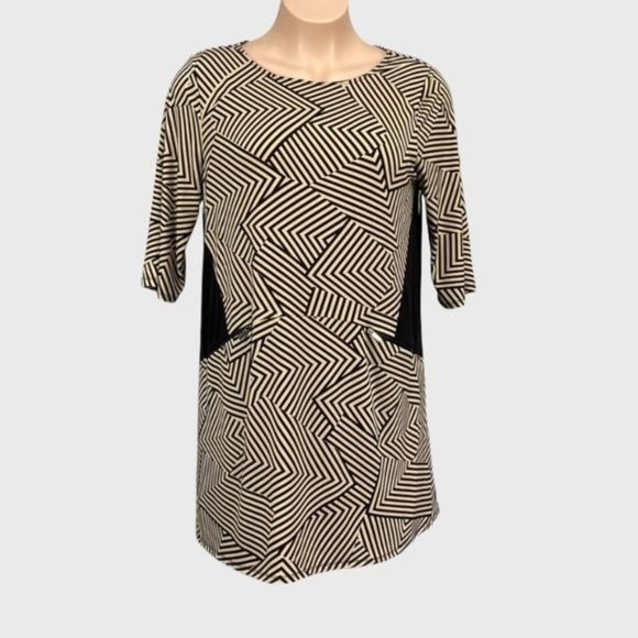 Alfani Tan Black Geometric Stripe Shift Dress XL - Picture 1 of 9